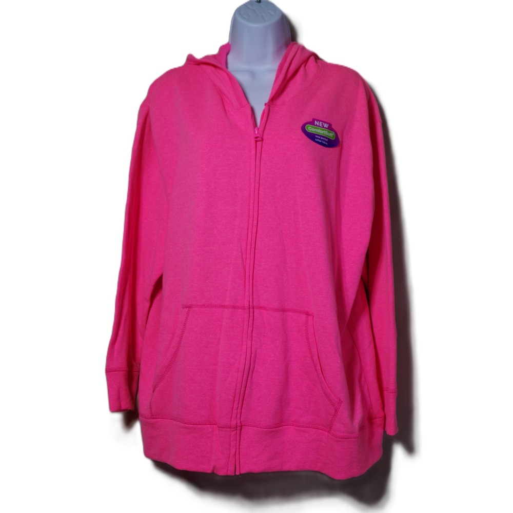 Just My Size Women 2X 18W-20W Neon Pink Full Zip Hoodie Fleece Sweatshirt